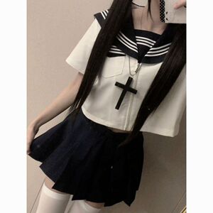 小甜町正版JK制服穿搭白三本短袖水手服上衣叠穿学院风百