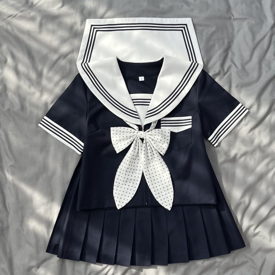 原创正统白领绀三本jk制服套装正版日系中间服基础水手服女学生