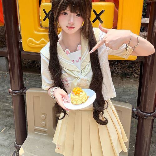 甜嗑原创正版制服欧咪兔软妹学院幼稚园甜美水手服jk短袖套装可爱