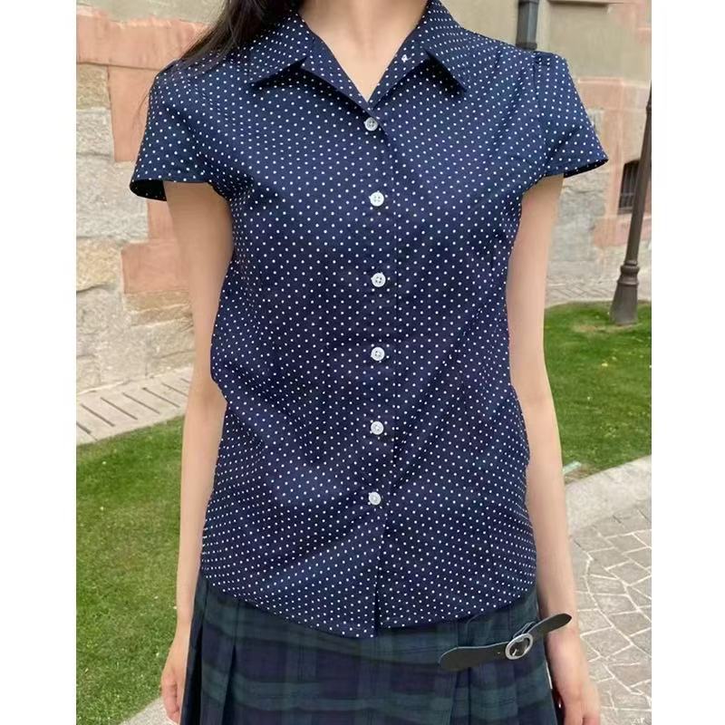 小海鸥藏蓝波点收腰Polo衫