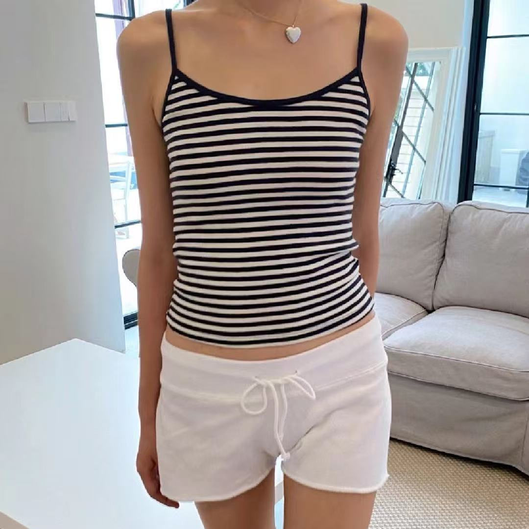 小海鸥蓝白条纹修身吊带