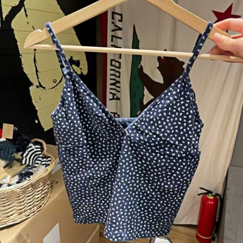 小海鸥藏蓝碎花吊带背心