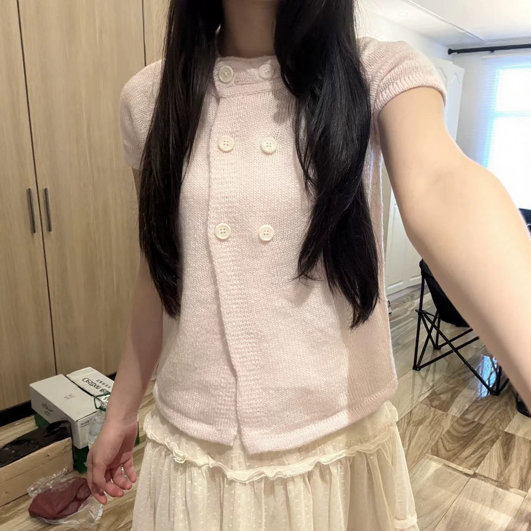 小海鸥韩系复古双排扣针织开衫