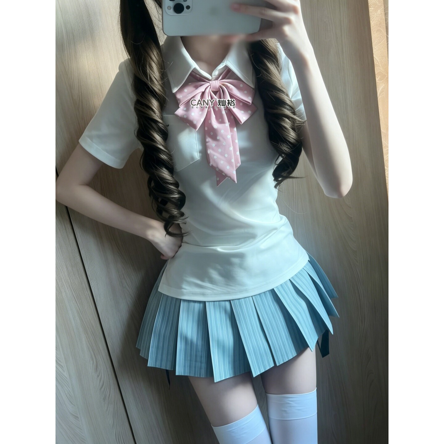 原创菘蓝制服JK日系白色夏季POLO短袖格裙软妹上衣套装学院套装女
