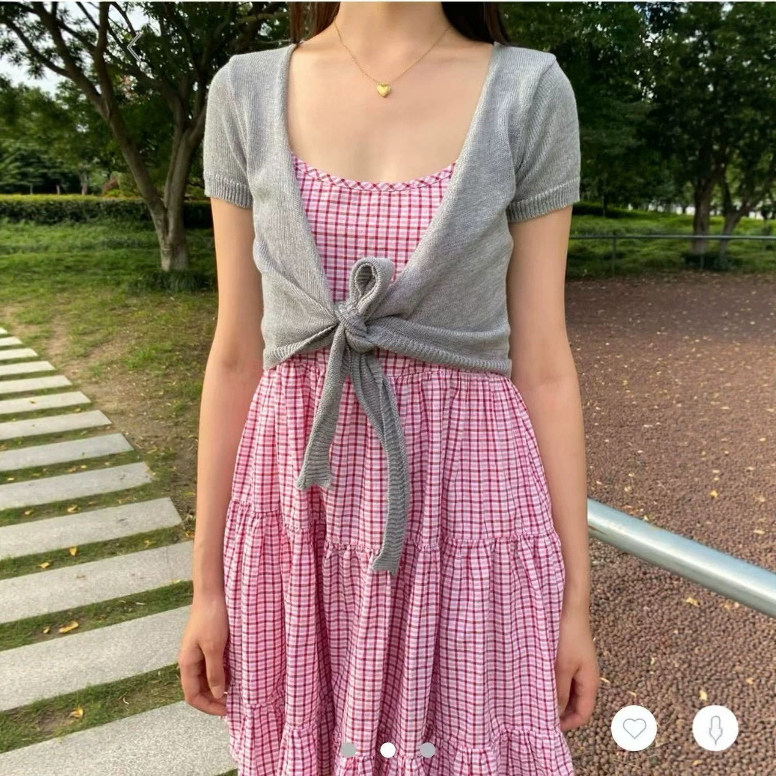 小海鸥美式复古灰色V领针织开衫