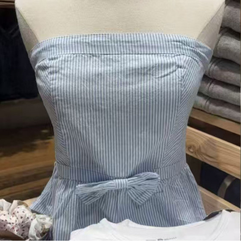 小海鸥蓝白条纹抹胸背心