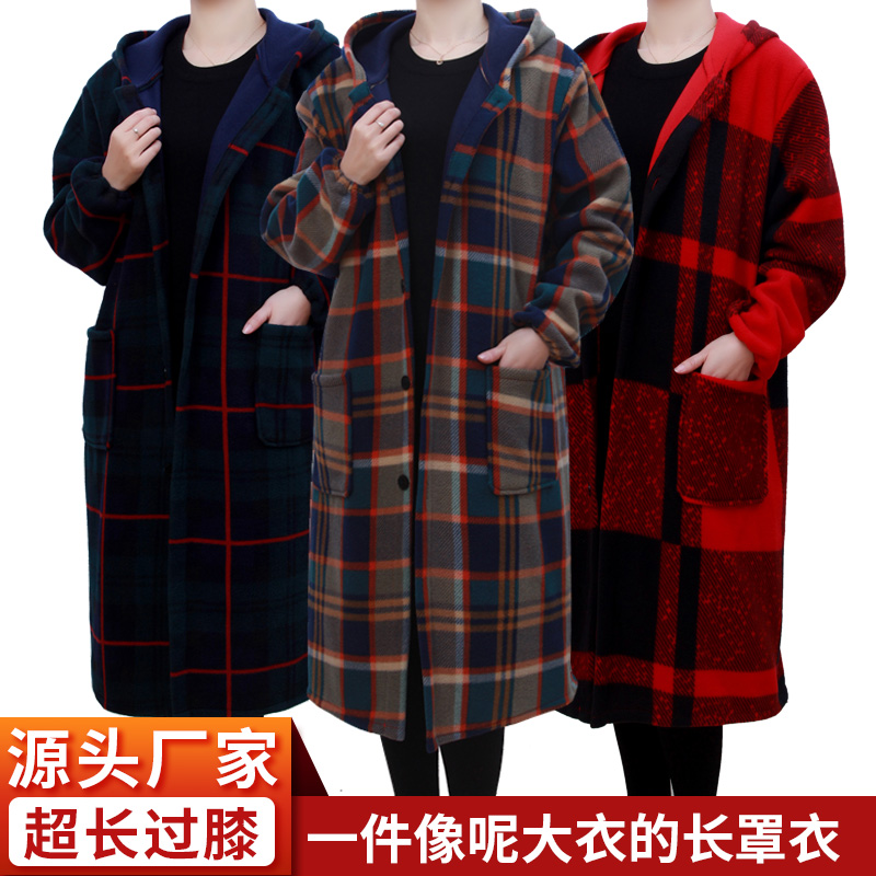 加长款冬季保暖棉罩衣加绒男女士