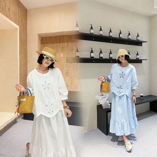 女装 胖妹妹法式 大码 200斤百搭显瘦衬衫 甜美减龄镂空上衣女春季