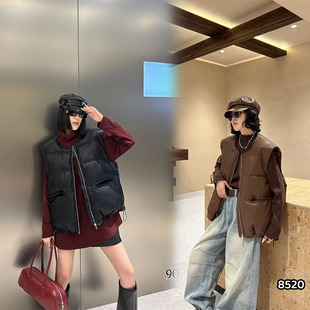 五姐家韩系胖妹妹仿蛋白皮棉马甲女秋冬季200斤马夹棉服大码女装
