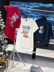 卡通唐老鸭正肩短袖 女装 女冬季 200斤T恤大码 新款 晓肥妖家中长款