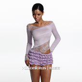 紫色韵味蕾丝拼接上衣纯欲感设计辣妹套装 莲 百万