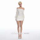 奶油风套装 白色一字肩羊驼毛上衣针织纯欲套装 百万 莲