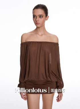 莲的百万  性感包臀短裙多穿法一字肩不规则长袖连衣裙