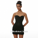 莲 百万黑色薄纱鱼骨束腰显瘦绝美生日裙抹胸礼服连衣裙生日礼服