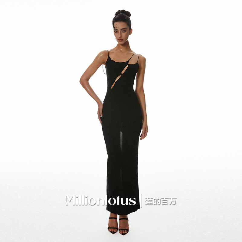 莲的百万黑色绑带多种穿法小众设计连衣裙吊带连衣裙显瘦长裙