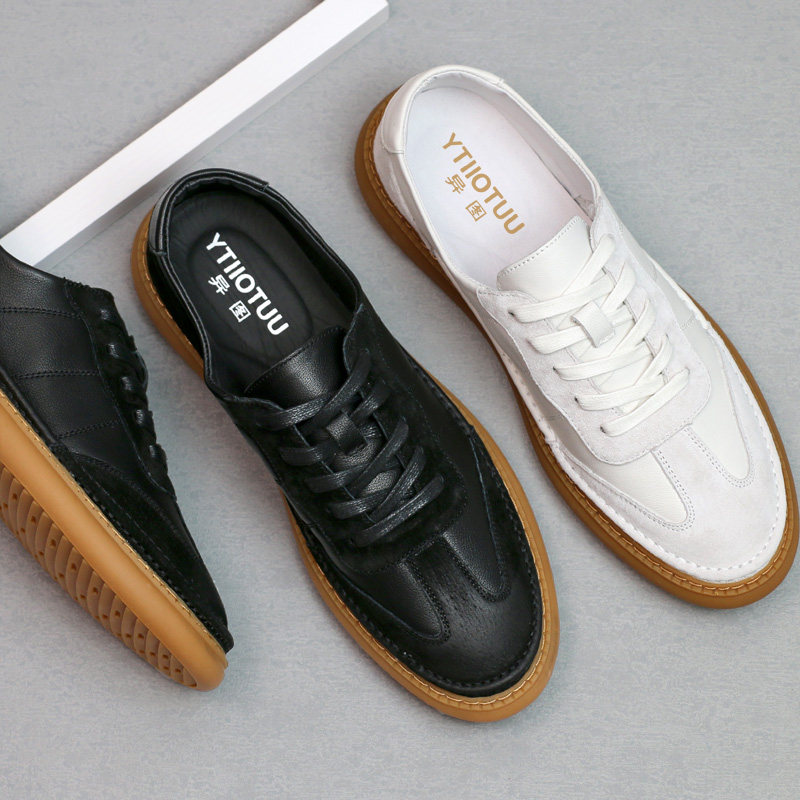 头层牛皮休闲皮鞋男春秋德训鞋透气真皮男鞋轻便牛筋底软底平底鞋