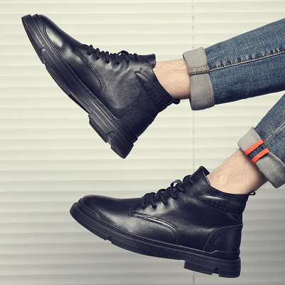 纯牛皮马丁靴男软底工装短靴