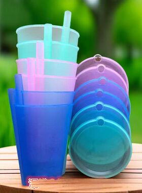 买一送一送盖连体小吸管杯消毒儿童塑料没异味水壶便携冷饮水口杯