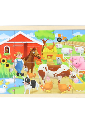 Masterkidz贝思德儿童玩教具 野生动物20片木块拼图3岁以上 农场