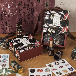 拾光礼盒装仙鹤和纸胶带 特墨ins复古口红烫金贴纸 樱花手帐套装