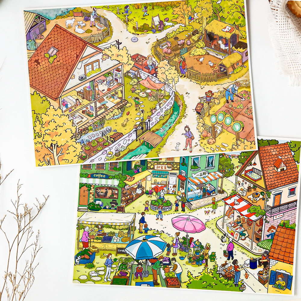 沐染卡梅尔小镇造景贴纸美式街道微缩场景手工diy解压玩具贴画