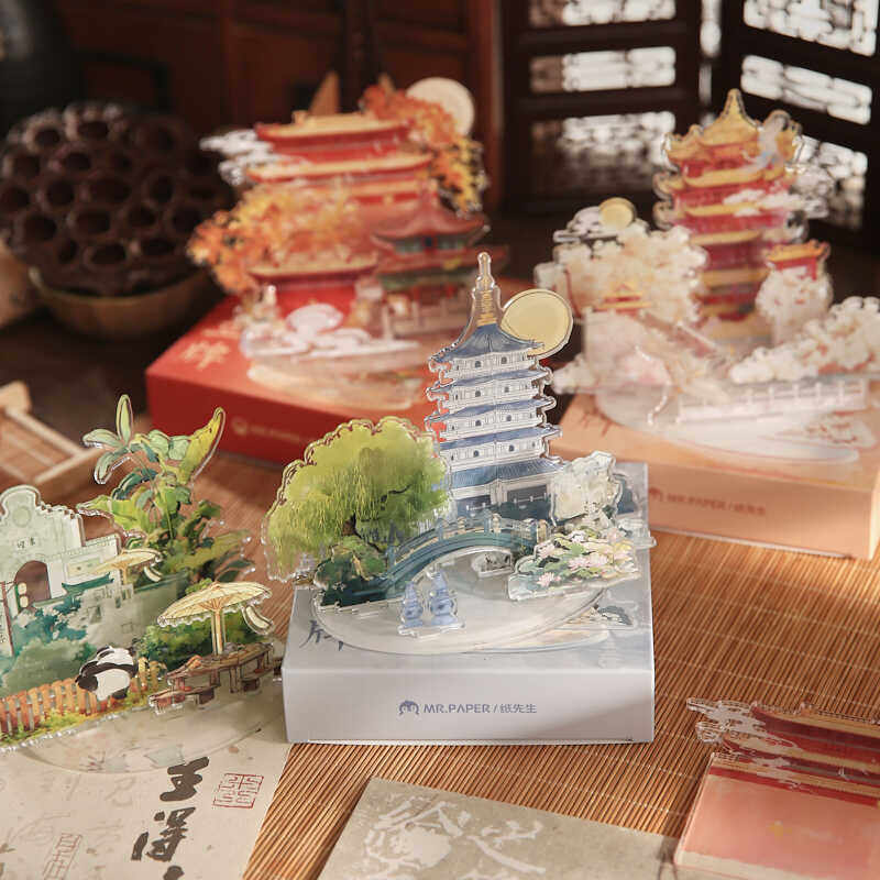 城市美学中国风古风建筑ins谷美亚克力立牌吧唧徽章展示架纸片人