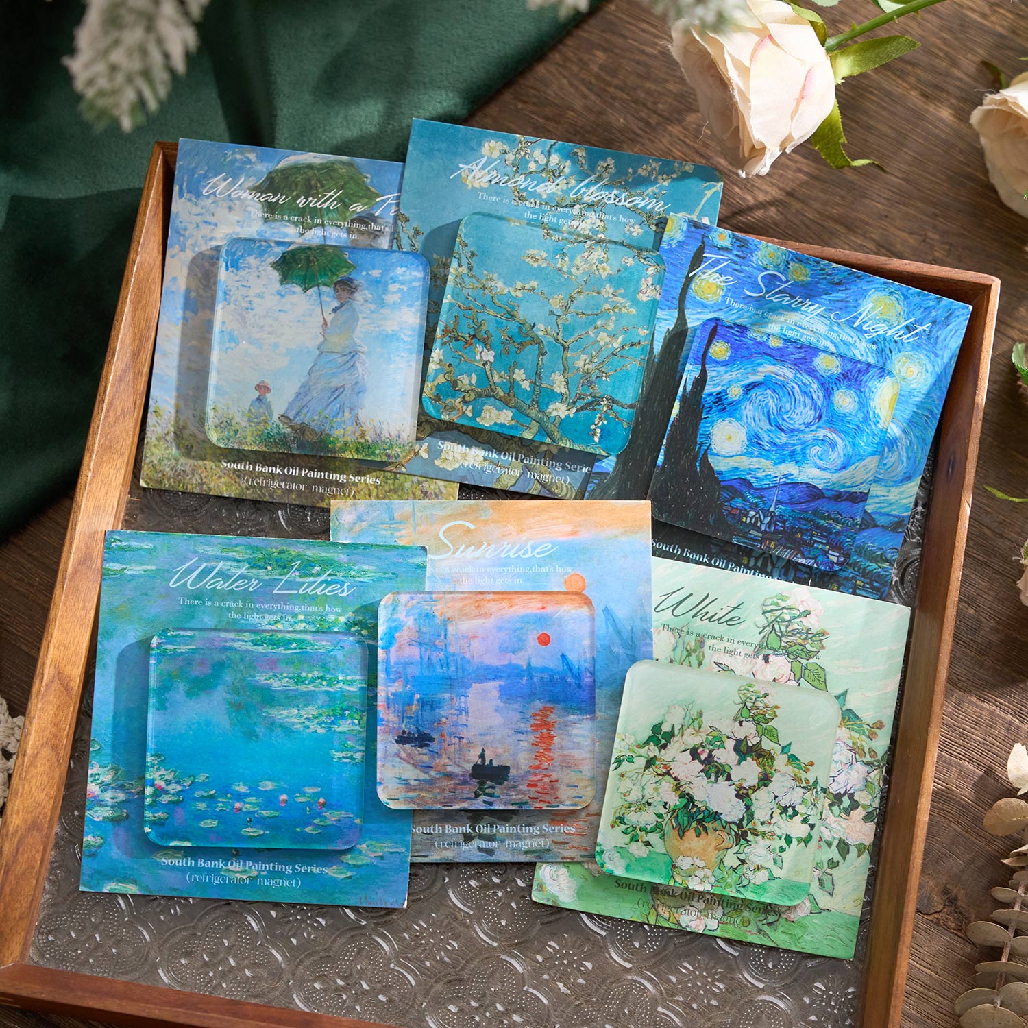 南岸油画亚克力磁性冰箱贴名画梵高莫奈星空杏花家居装饰磁吸贴