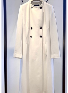 代购GIADA迦达经典款白色ANDI COAT修身显瘦圆领羊毛长款大衣外套