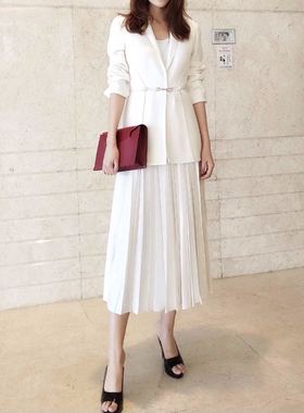 GIADA女装意大利正品代购 白色百褶半裙 春夏 长款 19SS新款