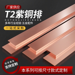 定制加工t2铜排接地汇流紫铜排扁条镀锡空开接线连接片母排铜条
