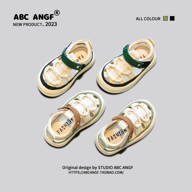 ABC ANGF官网女童凉鞋2025夏季新款男童镂空半凉鞋宝宝包头学步鞋