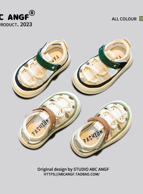 ABC ANGF官网女童凉鞋2026夏季新款男童镂空半凉鞋宝宝包头学步鞋