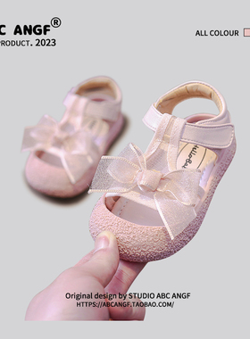 ABC ANGF官网2026夏款婴儿宝宝软底包头学步鞋蝴蝶结防滑公主凉鞋