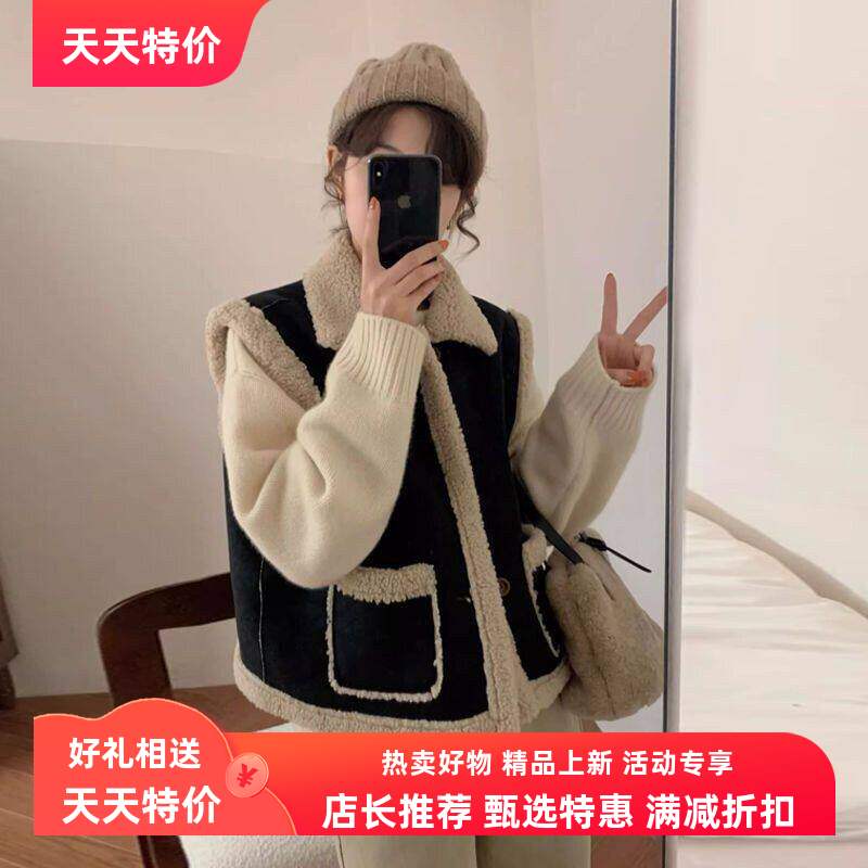 羊羔毛马甲女秋冬新款皮毛体外一体加厚无袖外套背心坎肩马夹外穿