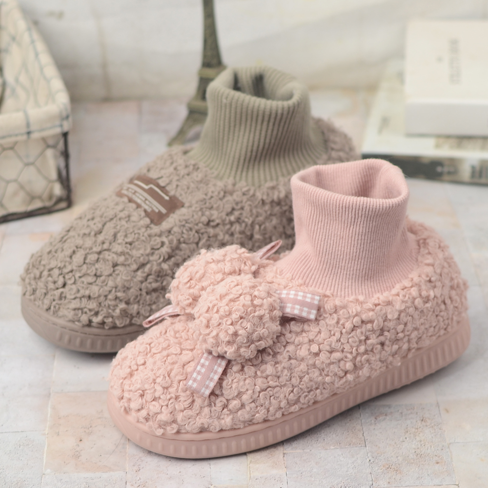 棉拖鞋冬毛蝴蝶结紧缩加厚居家
