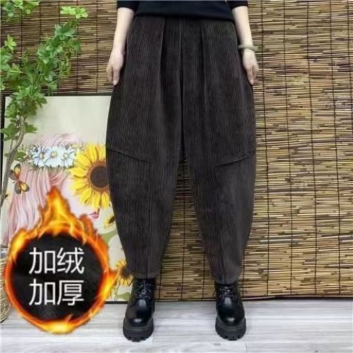 百搭高档妈妈秋冬季女士加绒裤子宽松显瘦休闲灯笼裤时尚哈伦裤