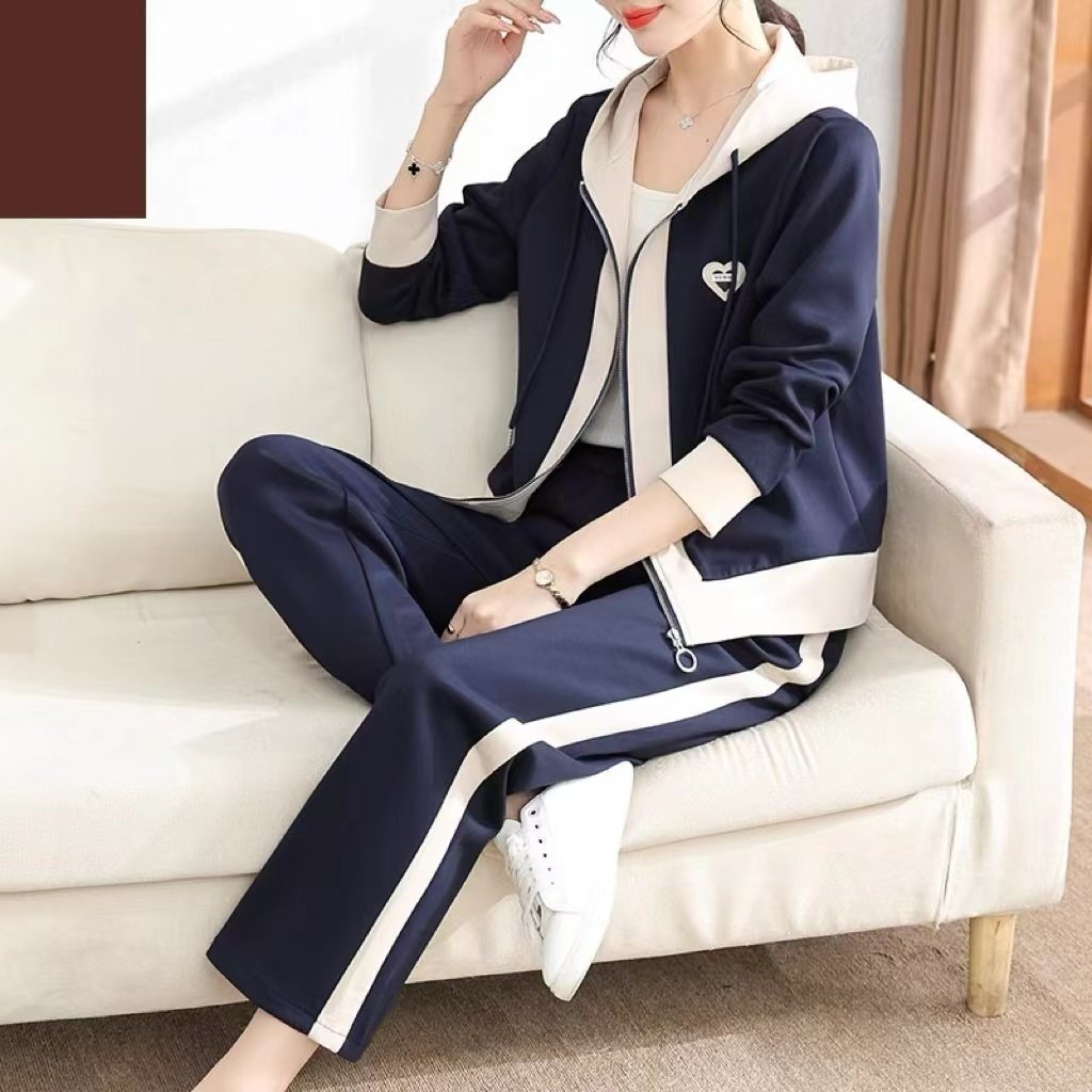 连帽运动服两件套春装新款洋气中老年妈妈开衫外套休闲裤子套装女