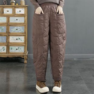 子 女防风保暖外穿轻薄感宽松休闲束脚加厚棉裤 2025冬季 加厚夹棉裤