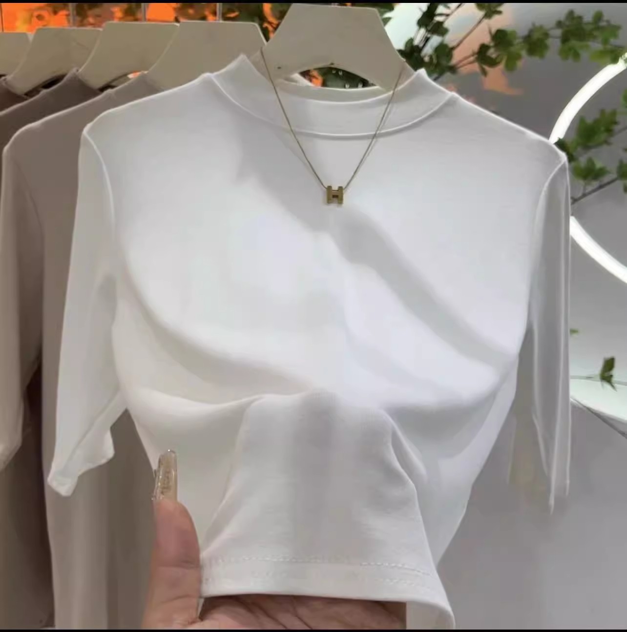 半高领t恤女春夏装百搭修身内搭