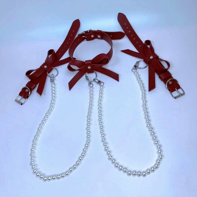 2025新品蝴蝶结珍珠牵引手环choker情调女颈带情侣有趣甜酷带项圈