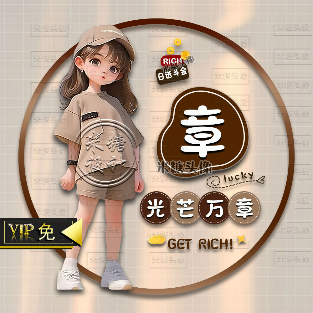 抖音直播同款素材模板卡通姓氏谐音梗情侣单人头像制作背景图psd