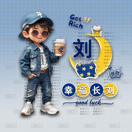 原创人物单人情侣姓氏卡通谐音梗微信头像素材抖音直播psd源文件