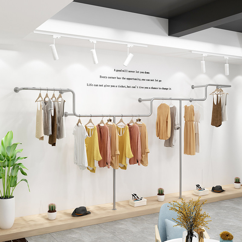 服装店衣服架子展示架上墙壁挂式陈列架女装店挂衣架落地杆婚纱架
