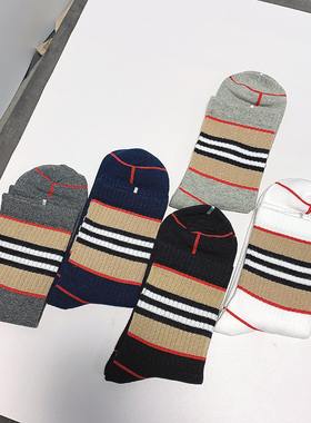 好货不好找 情侣款 经典条纹 运动休闲 全棉袜子 5双 闭眼入