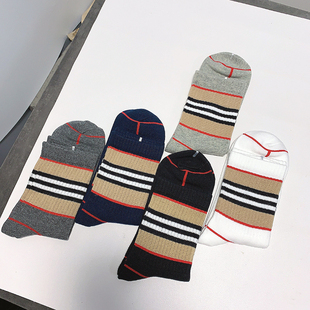好货不好找 情侣款 经典条纹 运动休闲 全棉袜子 5双 闭眼入