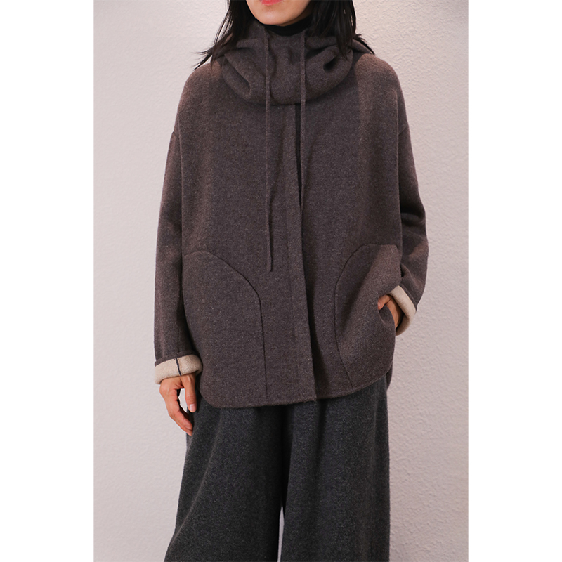 东雍 流金岁月 复古重磅加密工装裁剪双面两穿羊绒开衫夹克外套