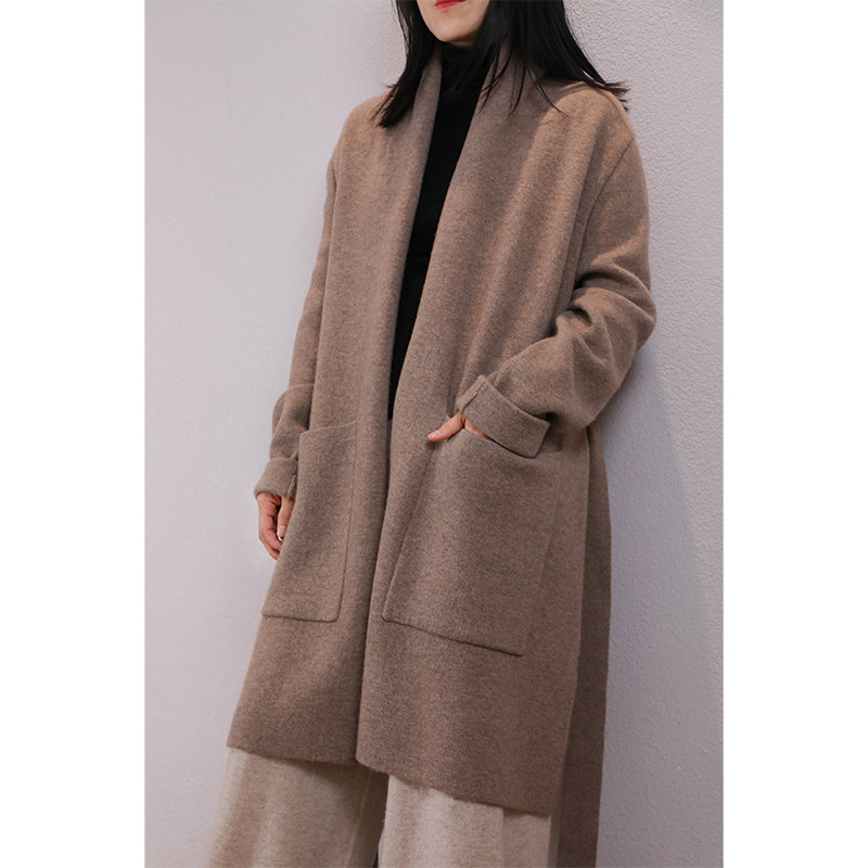 东雍 行走的霸道女总裁 加厚双层立领带兜中长款羊绒大衣外套