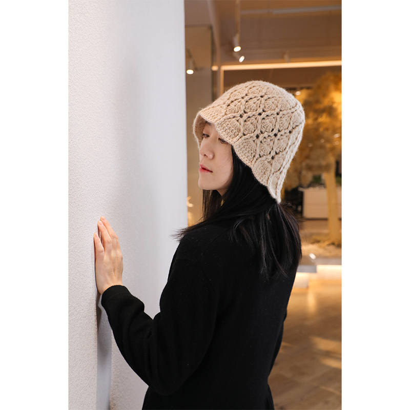 法式手工镂空羊绒针织毛线渔夫帽