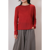 东雍 精纺简约圆领卷边水溶羊绒针织套头打底衫 无处不在 宠溺