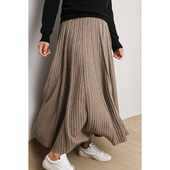 东雍 纯山羊绒加厚立体条纹A字百褶长裙半身裙大摆裙